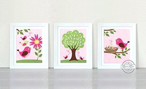 Whimsical Love Bird Garden Nursery Wall Art Unframed Prints