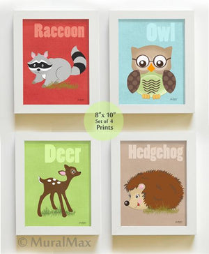 Woodland Animal Baby Boy Nursery Art - Unframed Prints -Set of 4-MuralMax Interiors
