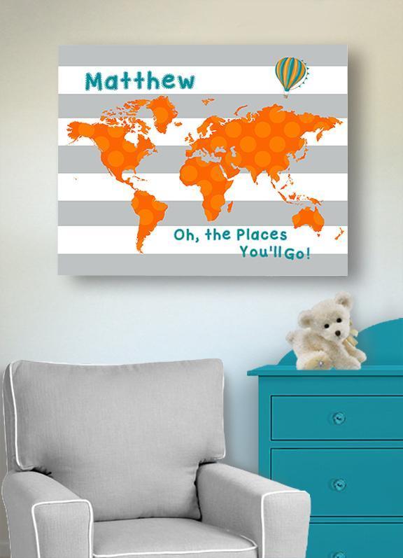 Personalized Map Nursery Canvas art, Baby boy room decor, inspirational ...