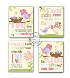 You Are My Sunshine Baby Bird Nursery Collection - Unframed Prints - Set of 4-B018KOAQEM-MuralMax Interiors