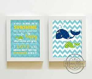 You Are My Sunshine Whale Collection - Chevron Unframed Prints - Set of 2-B018KOBUQK-MuralMax Interiors