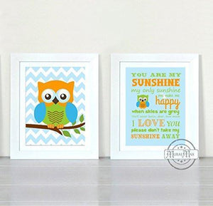 You Are My Sunshine Whimsical Friends - Chevron Unframed Prints - Set of 2-B018KOGE20-MuralMax Interiors