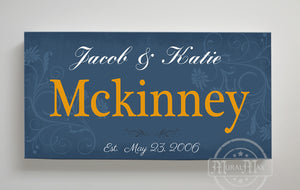  Rustic Couple Sign Custom Family Name & Established Date Stretched Canvas Wall Art by MuralMax 