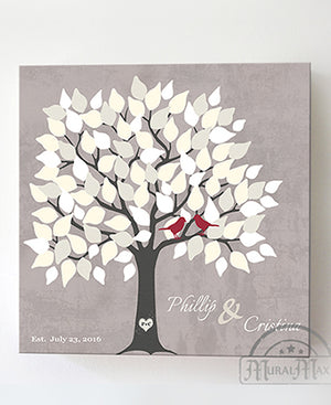  Alternative Wedding Guest Book - 150 Leaf Tree Stretched Canvas Wall Art - Anniversary Gifts, Unique Wall Decor - Taupe by MuralMax 