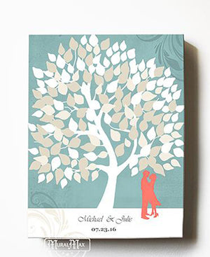  Personalized tree guest book - Personalized Family Tree Wedding Guest Book Canvas Art - Coral And Aqua Wedding - Couples Gift By MuralMax 