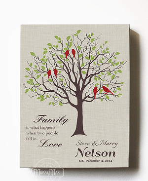  Family Tree Art - Personalized Wedding Gift for Couples Gift for Her Him Newlywed Engagement Anniversary Gift - Family Tree Canvas Art - Light Taupe- by MuralMax 