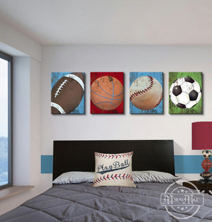 Sports Canvas Wall Art - Little Man Cave Room Decor - All Star Boy Room Decor Set of 4 Canvas ArtBaby ProductMuralMax Interiors