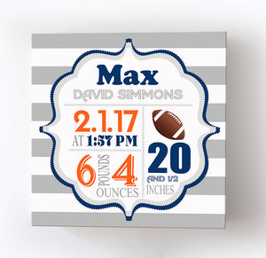 Football Nursery Decor Birth Announcements For Boys - Modern Sports Canvas Birth Stats Nursery ArtBaby ProductMuralMax Interiors