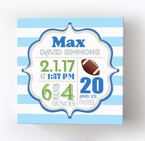 Football Nursery Decor Birth Announcements For Boys - Modern Sports Canvas Birth Stats Nursery ArtBaby ProductMuralMax Interiors