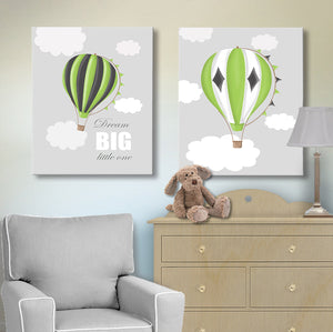 Dream Big Hot Air Balloon Nursery Wall Decor - Boy Room or Playroom Decor - Set of 2 Canvas ArtBaby ProductMuralMax Interiors