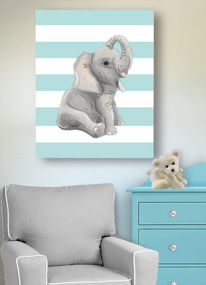 Baby Elephant Boy Nursery Decor - Elephant Canvas Art for Kids Room - Watercolor PaintingBaby ProductMuralMax Interiors