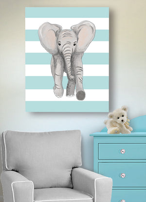 Baby Boy Room Decor Elephant Nursery Art - Elephant Canvas Art for Kids Room - Watercolor Painting - MuralMax Interiors