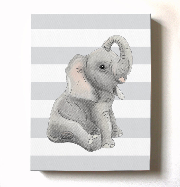 Gender Neutral Elephant Nursery Art - Baby Elephant Watercolor  Canvas Art for Kids Room
