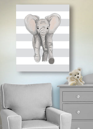 Elephant Nursery Art - Gender Neutral Watercolor Baby Elephant Canvas Art for Kids Room or Playroom - MuralMax Interiors
