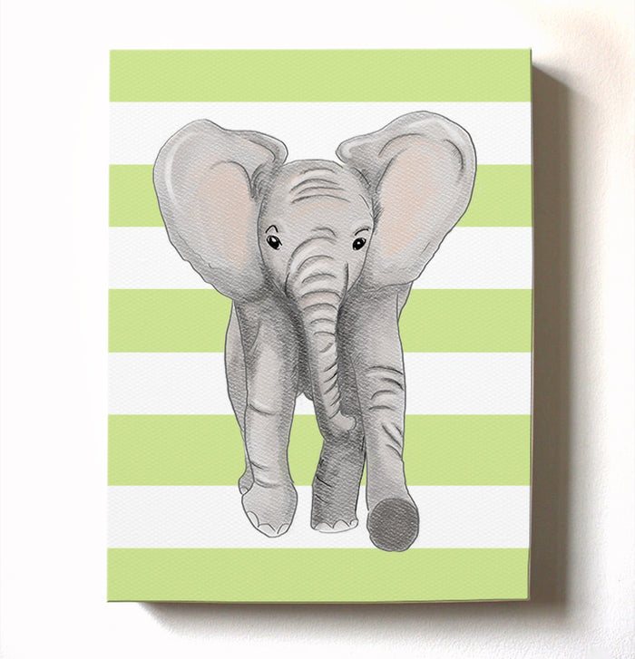 Elephant Nursery Art - Gender Neutral Watercolor Baby Elephant Canvas Art for Kids Room or Playroom