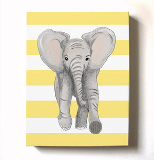Elephant Nursery Art - Gender Neutral Watercolor Baby Elephant Canvas Art for Kids Room or Playroom - MuralMax Interiors