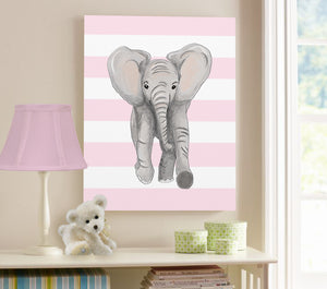 Nursery Wall Art Baby Elephant Canvas Art - Baby Girl Room Decor - Elephant Watercolor Nursery Art - Baby Shower Gift