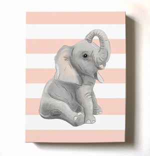 Nursery Decor Baby Elephant Striped Canvas Wall Art Baby Girl Elephant Watercolor Nursery Art New Baby Gift