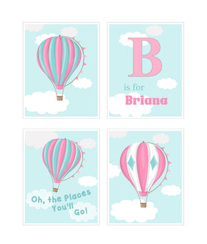Hot Air Balloon Girls Personalized Unframed Prints Decor