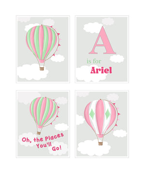 Hot Air Balloon Girls Personalized Unframed Prints Decor