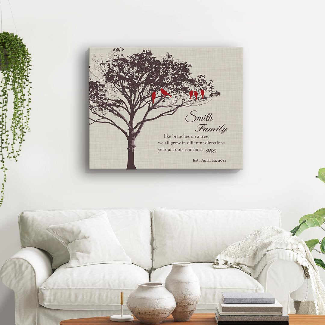Muralmax - His & Hers Personalized Canvas Wall Art - Custom Romance Tree with Couples Names & Date - Gifts for Milestone, Newlyweds, Wedding