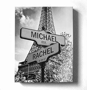 Personalized Paris street sign with couples names French style custom wall art black and white