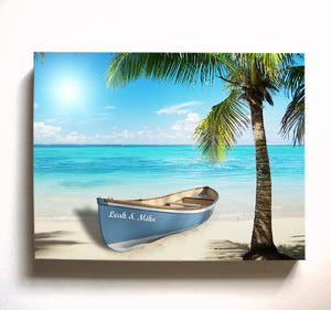 Personalized beach house decor nautical boat wall art couples names coastal canvas