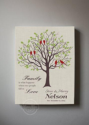 Personalized family tree canvas art light taupe with couples names wedding gift light taupe