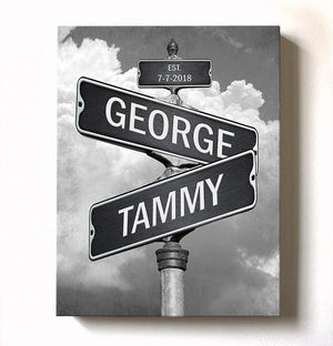 Personalized street sign with couples names and anniversary date custom wall decor