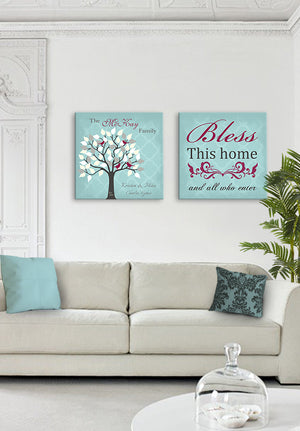 Custom Family Tree & Quote - Stretched Canvas Wall Art - Memorable Anniversary Gifts - Home Blessing - Set Of 2