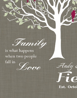 Family Tree Gift - When Two People Fall In Love Stretched Canvas Wall Art - Wedding & Anniversary Gifts  - Dark Taupe - MuralMax Interiors