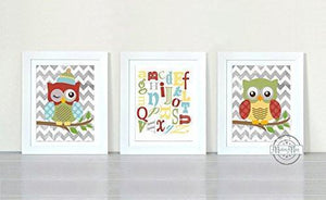 ABC Educational Chevron Owl Nursery Decor - Unframed Prints - Set of 3-Multi Color ArtBaby ProductMuralMax Interiors