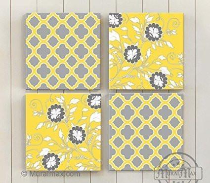 Abstract Flower Vines - Stretched Canvas Wall Art - Memorable Anniversary Gifts - Unique Wall Decor - Color - Yellow - 30-DAY - Set Of 4 --B018KOCAWI