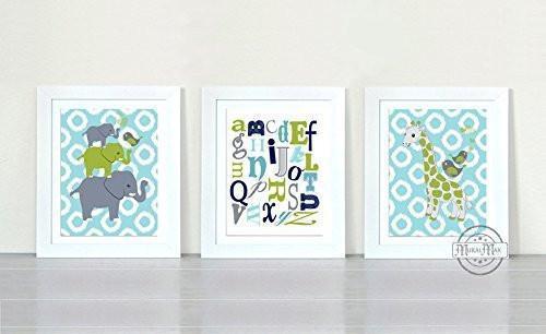 Abstract Polka Dot Giraffe & Alphabet Nursery Decor - Unframed Prints for Boy Nursery - Set of 3