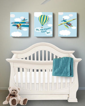Airplane and Hot Air Balloon Nursery Decor - Boys Room Canvas Nursery Wall Art - Set of 3-B07CV72H7TBaby ProductMuralMax Interiors