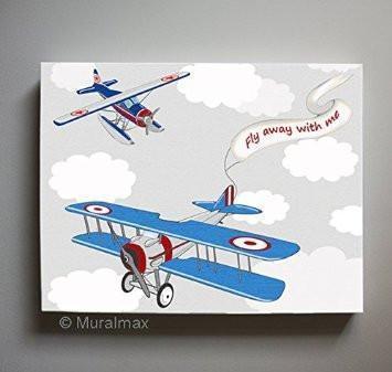 Airplane Art Nursery Decor - Vintage Aviation Boys Room Decor