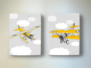 Airplane Boy Room or Nursery Wall Art - Aviation Canvas Nursery Art- Set of 2Baby ProductMuralMax Interiors