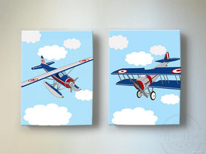 Airplane Boy Room or Nursery Wall Art - Aviation Canvas Nursery Art- Set of 2Baby ProductMuralMax Interiors