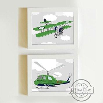 Airplane & Helicopter Transportation Kid Room Art Collection - Unframed Prints - Set of 2-B018KOCB5Y