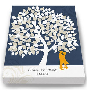 Alternative Guest Book Tree - Personalized Family Tree &amp; Lovebirds Canvas Wall Art - Unique Wall Decor - Navy WeddingHomeMuralMax Interiors