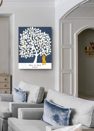 Alternative Guest Book Tree - Personalized Family Tree &amp; Lovebirds Canvas Wall Art - Unique Wall Decor - Navy WeddingHomeMuralMax Interiors