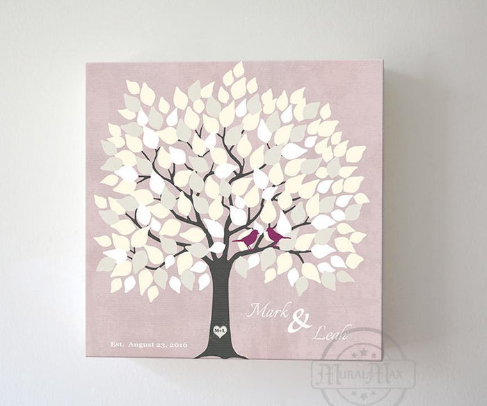 Alternative Wedding Signature Guest Book 150 Leaf Tree, Stretched Canvas Wall Art, Wedding Gift, Unique Wall Decor - Pink150Leaf - B01L2L4R8G