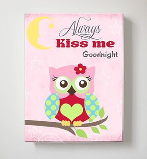 Always Kiss Me Good Night - Mom &amp; Baby Owl Canvas Decor for Baby GirlBaby ProductMuralMax Interiors