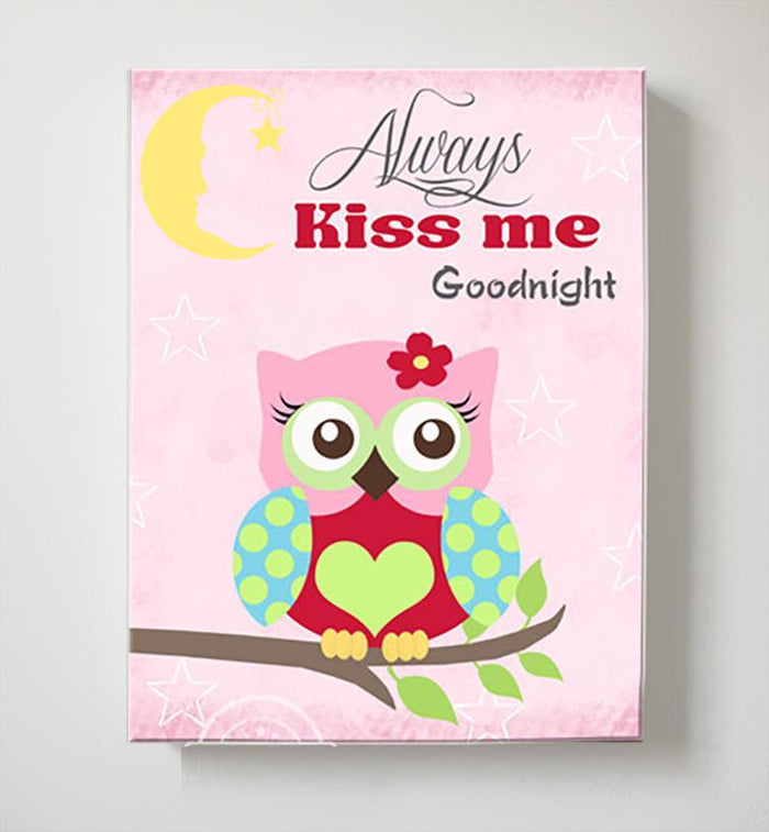 Always Kiss Me Good Night - Mom & Baby Owl Canvas Decor for Baby Girl
