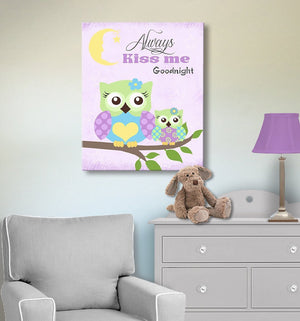 Always Kiss Me Good Night Purple Owl Nursery Decor - Canvas Wall ArtBaby ProductMuralMax Interiors