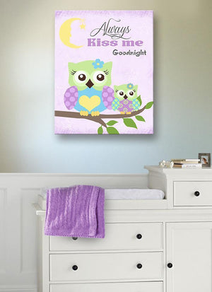 Always Kiss Me Good Night Purple Owl Nursery Decor - Canvas Wall ArtBaby ProductMuralMax Interiors