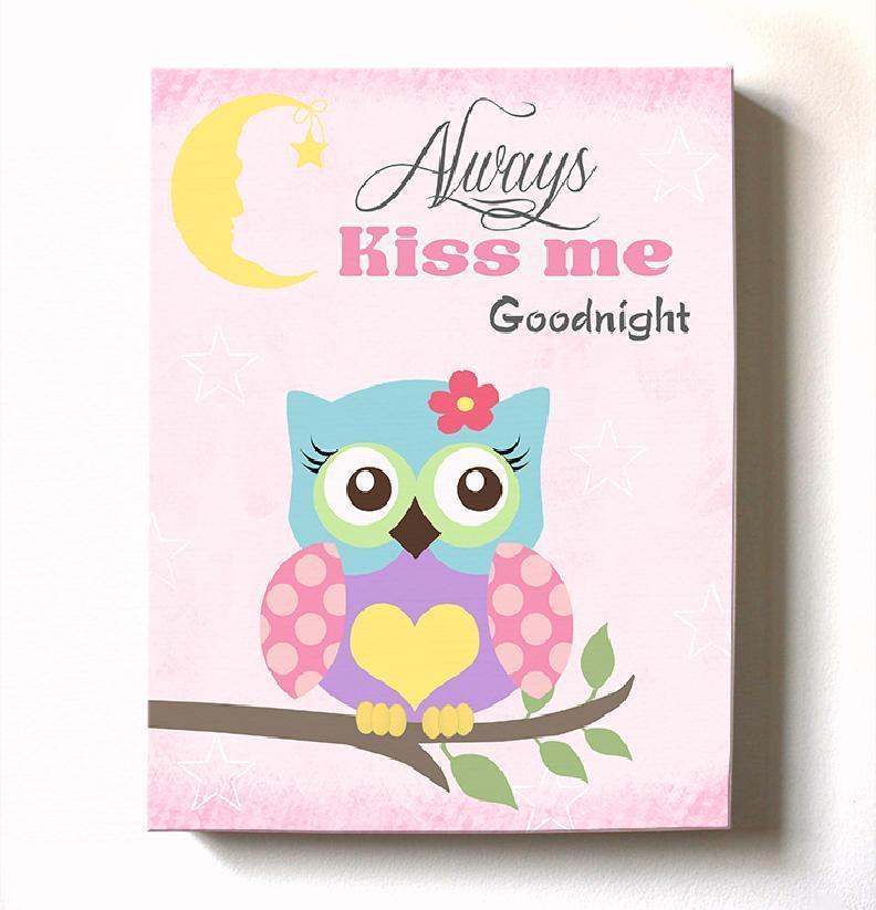 Always Kiss Me Good Night - Floral Mums Owl Nursery Art For Girls - Ca –  MuralMax Interiors