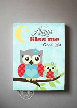 Always Kiss Me Goodnight Unisex Baby Nursery Canvas Art - The Owl CollectionBaby ProductMuralMax Interiors