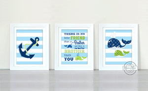 Anchor &amp; Whales Brother Room Decor-Brother Quote Nautical Print- Set of 3 - Unframed PrintsBaby ProductMuralMax Interiors