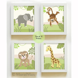 Animal Nursery Wall Art - Whimsical Lion &amp; Friends Jungle Safari Theme - Unframed Prints - Set of 4-B018KOFVTMBaby ProductMuralMax Interiors